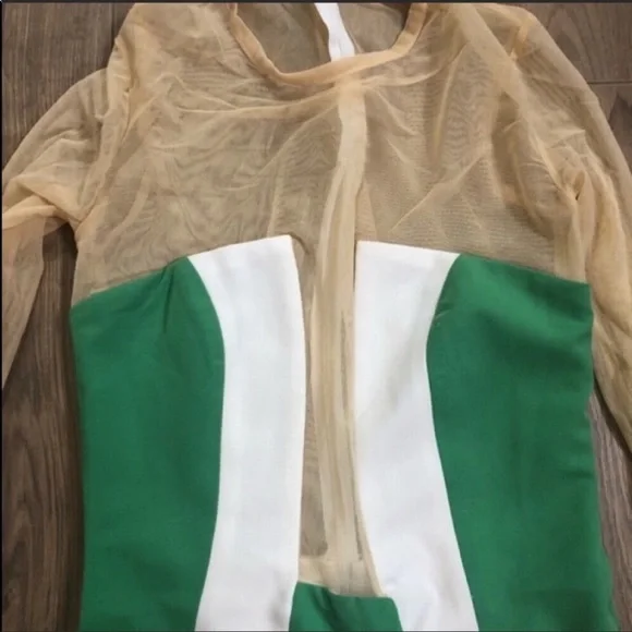 AQAQ Green & White Long Sleeve Midi Bodycon Dress - Picture 2 of 4